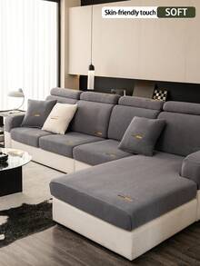 1pc All Season Jacquard Plush Anti-Slip Sofa Seat Cushion Cover, Soft & Skin-Friendly Modern Style, Pet-Proof & Elastic Sofa Slipcover, Suitable For L-Shaped Combination Sofa And 1/2/3/4 Seater Sofa (Sold Individually) - Dark Grey - View 6