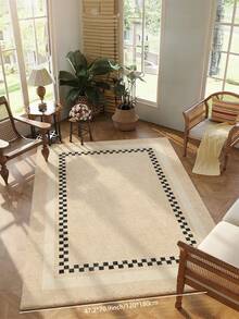 1 件香槟米色客厅装饰地毯，黑色包边，绒面材质，触感柔软舒适，易于保养，防水防污，防滑底背，适用于大堂、卧室、客厅、浴室、厨房、餐厅、办公室、房间装饰和门垫，节日庆典。 - 香檳色 - 查看 4