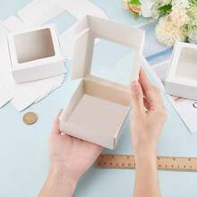 24pcs White Paper Boxes With Clear Window, (3.74x3.74x1.57 Inches) Gift Packaging Boxes, Suitable For Baking Cookies, Cakes, Candies, Weddings, Parties, Mother's Day Holiday Gifts - White - View 2