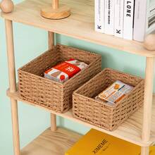 1pc Beige Wicker Storage Basket, Handwoven Rattan Basket, Portable Rattan Storage Box, Handmade Organizer Basket, Gift Basket, Bedroom/Dorm Storage, Home Decor, Suitable For Valentine's Day, Halloween, Christmas Gifts - Multicolor - View 6