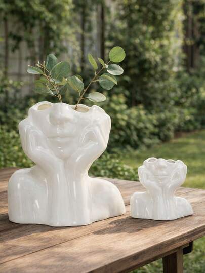 1 Stück großer moderner Gesichtsblumentopf und Vase - Multifunktionaler Außenblumentopf und dekorative Vase für Innenräume, geeignet für Garten, Terrasse, Balkon und Heimdekoration
