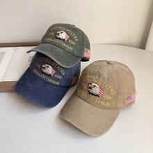 1顶男士棒球帽，饰有美国周年纪念字母刺绣，新款春夏休闲软顶帽，适合派对和休闲场合 - 彩色 - 查看 2