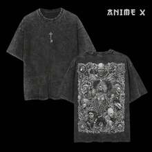The Key Shingeki No Kyojin -  Anime Double Printed  Washed Tee Unisex Oversize Anime Manga Washed Heavyweight Cotton T-Shirt, Gift For Anime Fan Lover - 黑色 - 查看 2