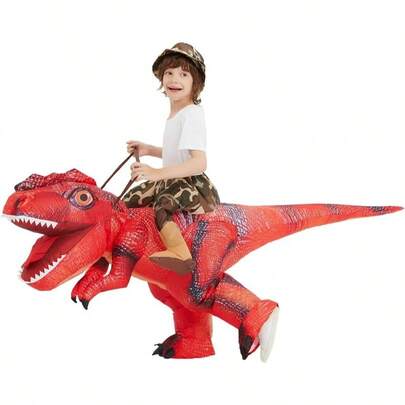 COMIN - Disfraz inflable de dinosaurio rojo para nios, disfraz de dinosaurio Rex para fiestas de Halloween