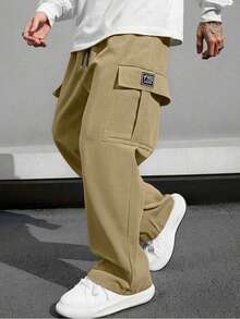 1 chiếc quần cargo nam thường ngày, thích hợp cho du lịch ngoài trời, nhiều túi, kiểu dáng sinh viên, quà tặng cho bạn trai và chồng. - Màu Khaki - Xem 7