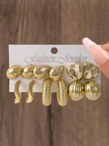 24件/12件女士几何耳环套装，优雅简约风格，心形/水滴形/C形/球形设计，镶嵌闪亮水钻，适合日常/派对/约会/度假等各种场合。