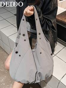 Dedoo 韩版尼龙独特单肩斜挎包，女士时尚通勤休闲单肩包 - 灰色 - 查看 2