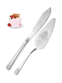 2件套婚礼蛋糕刀叉套装，不锈钢蛋糕切割套装，适用于婚礼、生日、周年纪念日 - 彩色 - 查看 1