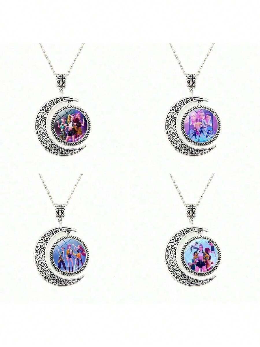 1pc Kpop Demon Hunters Witch Hunting Cartoon Anime Merchandise, Necklace Accessory, Versatile Anime Female Jewelry, Moon Pendant Sweater Chain, Gift For Friends And Family, Christmas Gift, Christmas Decoration, Random Style - Multicolor - View 1