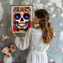 GHHKUD Diamond Painting Kits Stained Glass Skull For Adults, DIY 5D Skull And Rose Diamond Painting, Full Drill Diamond Art Kits Art Pictures For Relaxation Gifts Home Wall Decor 30x40cm - 顱骨 - 查看 6