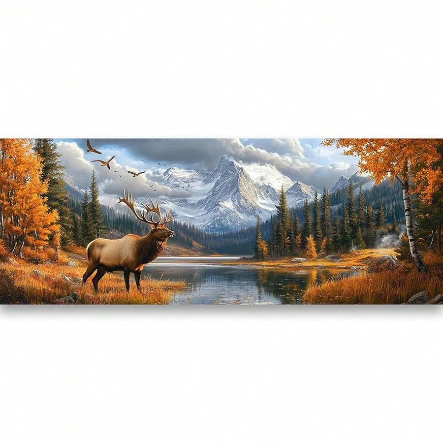 Yomiie Large 5D Diamond Art Kits For Adults, Elk Diamond Painting Art Animals DIY Full Round Drill Kits, Embroidery Rhinestone Diamond Crystal Craft Canvas Home Wall Decor 31.5x11.81 Inch - 麋鹿 - 查看 1