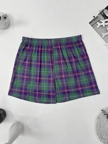 4pcs Men's Plaid Pajama Pants, Loose Comfortable Boxer Briefs With Elastic Waistband - Blue - View 6