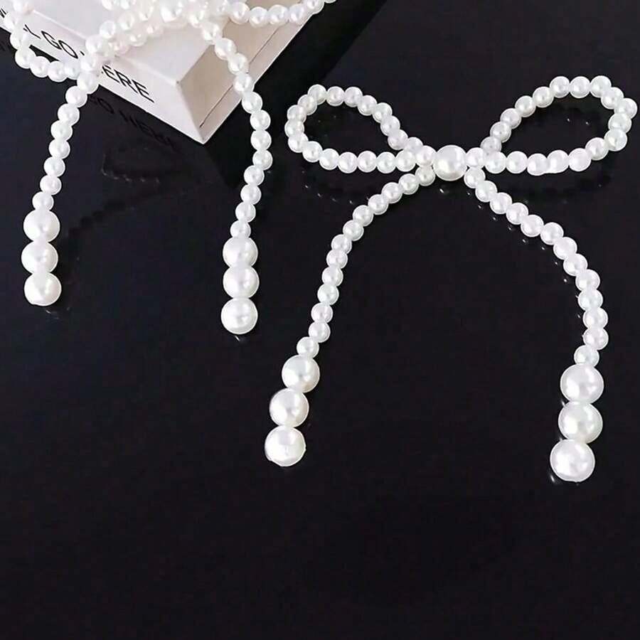 5pcs-Faux Pearl Bowknot Decoration, Beaded Chain Party Supplies Flower Shop Bouquet Rose Arrangement Accessory, Holiday Parties And Floral DIY Packaging Decoration,Pearl Bow Cake Toppers, Bow Decorations, Flower Wrapping Beads, And Floral Supplies For Cake Decoration. Romantic Cake Decoration Set Suitable For Birthdays, Anniversaries, Weddings, Autumn Decoration Mother's Day Graduation - 彩色 - 查看 1