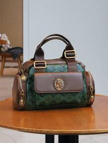 2026 New Fashion Multi-Functional Leisure Handbag High Quality Retro Printed Green Contrast Shoulder Bag Large Capacity Joker Commuter PVC Messenger Bag - Green - View 4