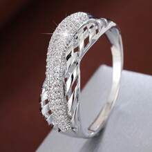1pc Fashionable Women's Ring With Personalized Grid Hollow Design And Cubic Zirconia - Multicolor - View 15