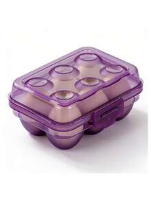 [6/12/15/18/24枚鸡蛋] 户外鸡蛋收纳盒 | 多层可堆叠鸡蛋整理器 | 深槽防碎防震隔板结构 | 加固材质，带安全锁设计 | 适用于户外露营、冰箱和橱柜 | 健康生活从鸡蛋开始 | 厨房和冰箱收纳必备（紫色）
