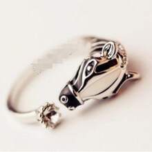 Korean Fashion Personality Zodiac Horse Sparkling Diamond Ring Horse Head Open Finger Ring For Women - Bạc cổ - Xem 2