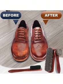 4件套马毛鞋刷套装，抛光刷，皮革鞋靴护理刷，天鹅绒鞋布 - 彩色 - 查看 5