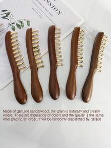 1把檀香木粗齿按摩发刷，黄铜齿宽齿卷发造型刷，头部按摩刷，适合长发、卷发、烫发。 - 彩色 - 查看 7