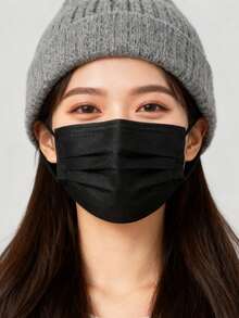 Bộ 10/50/100/200 chiếc khẩu trang dễ thương - Khẩu trang đen co giãn và thoáng khí, phù hợp cho phụ nữ và thanh thiếu niên, có thể giặt, phụ kiện thời trang, thiết kế sáng tạo, thoải mái khi đeo. - màu đen - Xem 3