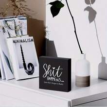 1pc 2D Flat  Happens Funny Rustic Wooden Box Sign - Humorous Bathroom Or Office Decor, White/Black, Primitive Style, Perfect For Home, Bedroom, Living Room, Or Shelf Decoration, Bathroom Decor - trắng - Xem 4