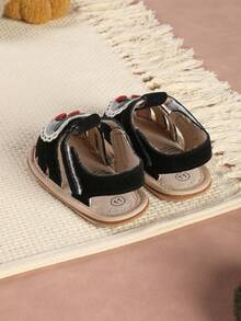 1 Pair Fashion Versatile Cherry Sandals With Lace Trim Heart Design, Soft Bottom Pre-Walker Shoes, Suitable For Infants & Toddlers, Party/Vacation - Black - View 6