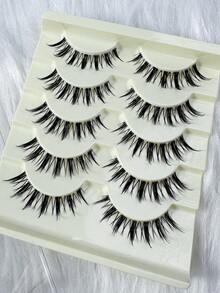 5对卡通风格假睫毛，自然款和动漫人物cosplay款，透明睫毛梗，适合新手，浓密蓬松，黑色锥形水润妆效 - 自然纖長款 - 查看 5