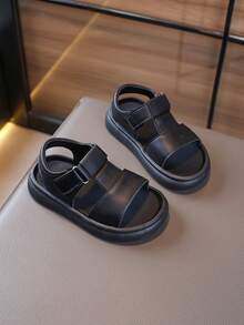 1双男女通用新款简约可爱平底凉鞋，软底防滑儿童沙滩鞋，适合夏季穿着 - 黑色 - 查看 3