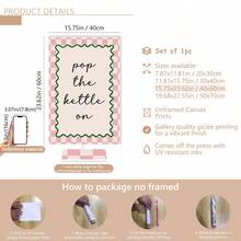 1 件绿色/粉色“Pop The Kettle”帆布海报（带框/不带框），厨房语录墙艺术印刷品，极简主义美学装饰，趣味艺术品，适合宿舍、客厅、卧室、现代家居装饰、乔迁礼物。 - 彩色 - 查看 26