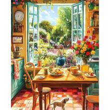 EMIEAUFG Diamond Art Kits For Adults, Cozy Kitchen And Garden View Diamond Painting Kit For  And Beginners, 5D Round Full Drill Craft, Home Wall Decor 12\ X 16\ - SR77 - 查看 1