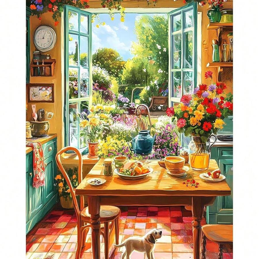 EMIEAUFG Diamond Art Kits For Adults, Cozy Kitchen And Garden View Diamond Painting Kit For And Beginners, 5D Round Full Drill Craft, Home Wall Decor 12\ X 16\ - SR77 - 查看 1