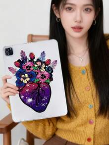 Valentine's Day Heart Pattern Transparent Flat Case, Colorful Floral Heart Flat Case, Galaxy Starry Sky Print Transparent Soft Case, Aesthetic, Compatible With IPad Case, Shockproof Aesthetic Cover, Compatible With IPad Accessories, Kindle Case, Compatible With IPad Cases 11th Generation, Cover, Compatible With IPad Protective Shell A16, Suitable For 10th Generation Compatible With IPad Protective Case, Compatible With IPad Accessories S Quick Ship Gifts - Clear - View 4