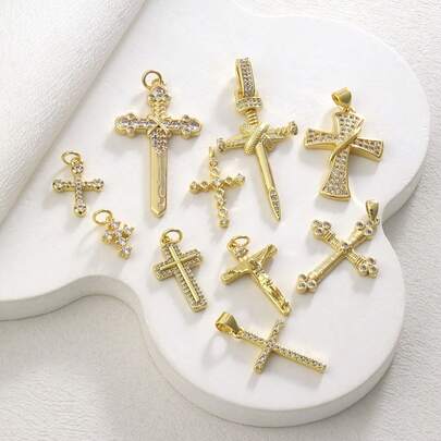 1 st. korshänge i koppar med mikroinläggning av zirkonia, mångsidigt personligt tillbehör för gör-det-själv-armband, halsband, örhängen, ryggsäck, handgjord upphängningsdekoration