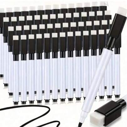 20pcs Reusable Black Erasable Magnetic Markers, Water-Based Whiteboard Markers, LED Light Erasable Markers With Felt Tip, Dustless Chalk, Magnetic Eraser Markers, Erasable Signature Pens, Suitable For Students Drawing & Writing On Whiteboards, Calendars, Fridges, Schools, Offices And Home Learning Tools, Back To School Supplies, Office Supplies, Best Birthday Gift, Random Colors And Styles