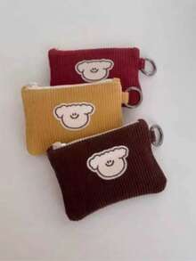 2pcs Corduroy Zipper Small Pouch, Multifunctional Mini Wallet For Lipstick, Earphones And Keys, Handwashable, With Edge Painted Details, No Printing Design - Multicolor - View 5