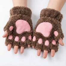 A Pair Of Gloves  Cute  Casual    Plush    Appliques  Lace Up     Gloves/Plush Gloves/Warm Gloves/Cat Paw Gloves  Daily  Sporty  Gift    Winter - Xám - Xem 4