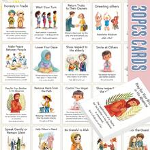 30Pcs Islamic Manners Flashcards, English/Arabic Bilingual With Exquisitely Illustrated Scenes Designe, Islamic Learning Cards, Perfect For Home School & Muslim Education, Home Schooling Resource Cards, Ramadan Gift - Multicolor - View 1