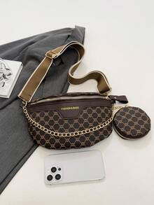 Retro Fashion Niche Shoulder Diagonal Underarm Floral Wide Strap Women Chest Bag - Brown - View 9