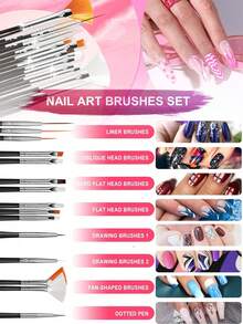 33pcs Nail Art Brushes Set,Include Acrylic Nail Brush,Nail Brushes For Nail Art,Nail Art Dotting Tool Set,Nail Art Tool Set,Nail Art Liner Brush,Nail Dust Brush,Nail Drawing Pens For Beginners And Salon Home Use, Perfect For Creating DIY Nail Art Designs For Ramadan And Valentine's Day. - Multicolor - View 3