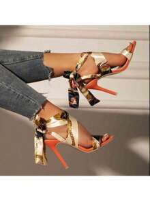 Women's Fashion Stiletto Heels Sandals, Fashionable Lace-Up Open-Toe Shoes, Versatile Formal High Heels - Flower - View 8