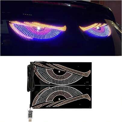 FALVFUN 2PCS Car Devil Eyes Light, 11.8in X 4.72in Dynamic Flex Vehicle Windshield Digital LED Sign Display, Flexible Auto Exterior Decor Lamp Accessories, Universal Fit (Style B)