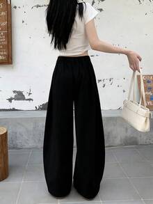 宽松版型纯色口袋宽松裤腿休闲牛仔裤 黑色 春季 - 黑色 - 查看 6