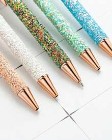1 Peça Caneta Esferográfica Metálica com Glitter - Acabamento Multicolorido com Glitter, Detalhes em Ouro Rosa, Escrita Suave, Adequada para Escritório, Casamento, Assinatura e Presentes - Instrumento de Escrita de Metal Premium de Luxo, Caneta Elegante, Papelaria de Casamento, Exalando Qualidade Luxuosa - Elegante - Visão 2
