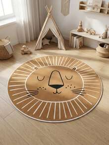 1pc Cartoon Lion Round Faux Wool Rug, Soft & Absorbent, Entryway Doormat, Home Decor, Party Decoration, New Year Carpet, Small Rug, Cute & Minimalist, Suitable For Elders, Youth, Children, Living Room, Dining Room, Study, Bedroom, Gift For Daughter, Girlfriend - Multicolor (New) - View 3
