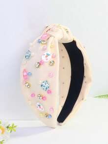 1件装女士复活节胡萝卜兔子水钻彩色珍珠休闲可爱涤纶打结发箍，春季 - 多 - 查看 8