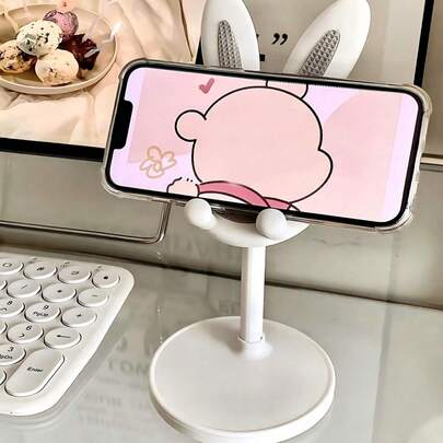 1个可调节可折叠兔子造型浴缸手机支架，可爱桌面手机支架，可调节兔子手机支架 - 学生休闲时光的完美桌面伴侣，桌面配件