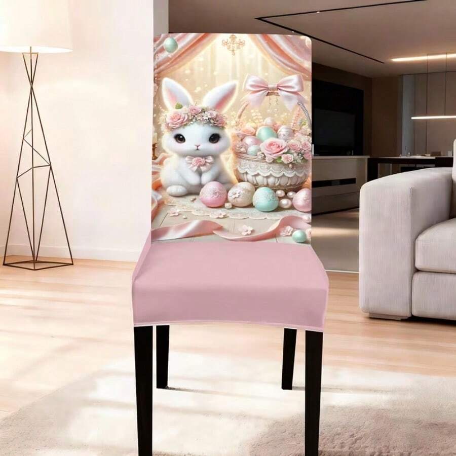 Bộ 1/2/4/6/8/200 chiếc bọc ghế in kỹ thuật số chủ đề Lễ Phục Sinh, họa tiết Thỏ Phục Sinh và Trứng Phục Sinh, có thể tháo rời và giặt được, đệm mềm mại và đàn hồi, thích hợp trang trí không khí Ramadan trong nhà hàng, nhà bếp, phòng tiệc, phòng ăn, phòng ngủ, văn phòng, phòng khách, ký túc xá và nhà ở.