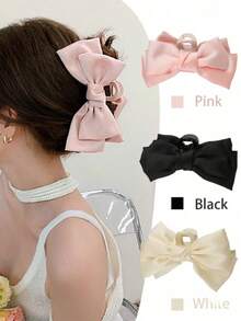 3pcs/Set Women's Pink, Black, White Elegant Bowknot Large Hair Claw Clips - Multicolor - View 2
