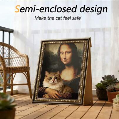 1件套创意3D立体猫抓板床，高品质星空蒙娜丽莎艺术框猫抓柱，封闭式猫抓垫和猫床组合