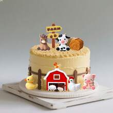 7 piezas Decoraciones de pastel con lindos animales de granja, incluyendo vaca, pollito y granero, decoración para fiesta de cumpleaños, suministros para baby shower, accesorios de repostería, fiesta con tema de granja | Decoración de animales de granja | Decoraciones de pastel duraderas, suministros para fiestas, artículos esenciales para celebración de cumpleaños, decoraciones de pastel universales para días festivos - Multicolor - Ver 5